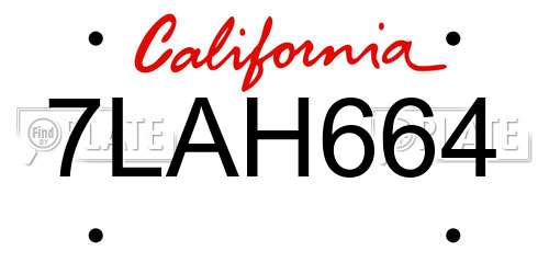 7LAH664 California License Plate