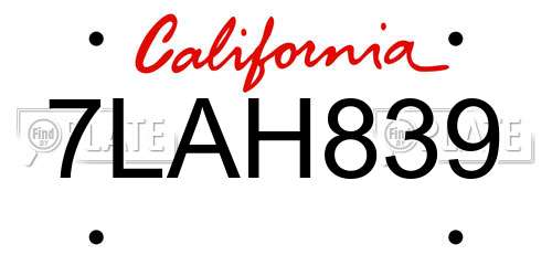 7LAH839 California License Plate
