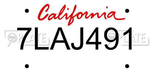 7LAJ491 California License Plate
