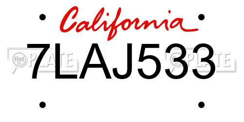 7LAJ533 California License Plate