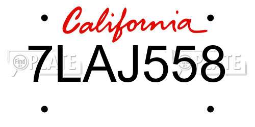 7LAJ558 California License Plate