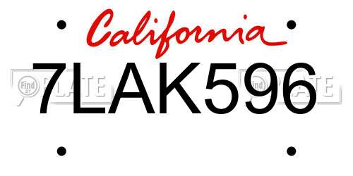 7LAK596 California License Plate