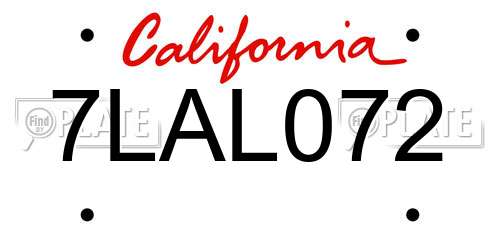 7LAL072 California License Plate
