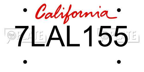 7LAL155 California License Plate