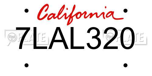 7LAL320 California License Plate