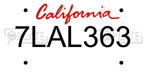 7LAL363 California License Plate