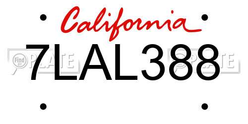7LAL388 California License Plate