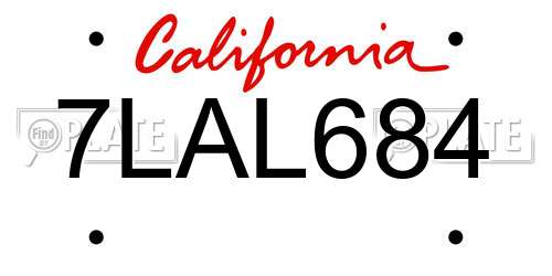 7LAL684 California License Plate