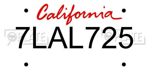 7LAL725 California License Plate