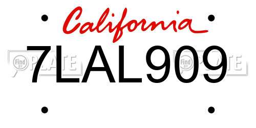 7LAL909 California License Plate