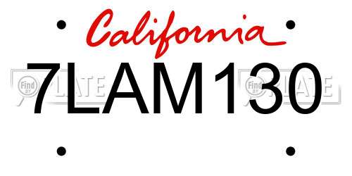 7LAM130 California License Plate
