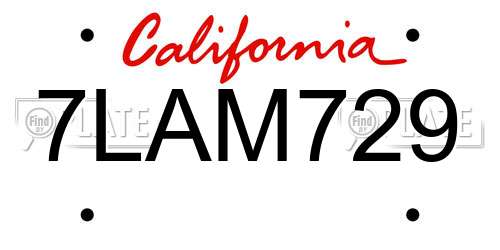 7LAM729 California License Plate