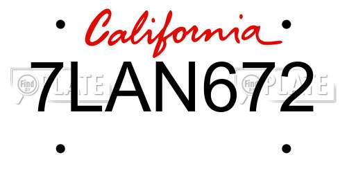 7LAN672 California License Plate