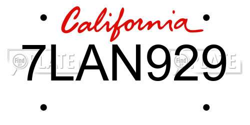 7LAN929 California License Plate