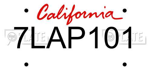 7LAP101 California License Plate