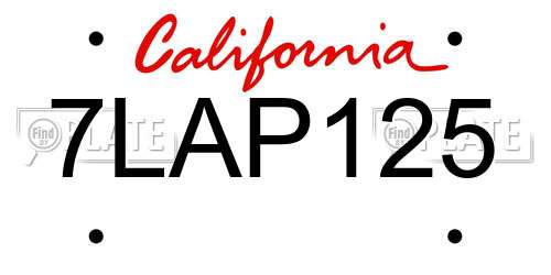 7LAP125 California License Plate