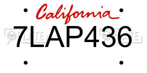 7LAP436 California License Plate