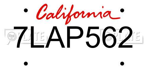 7LAP562 California License Plate