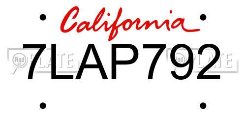 7LAP792 California License Plate
