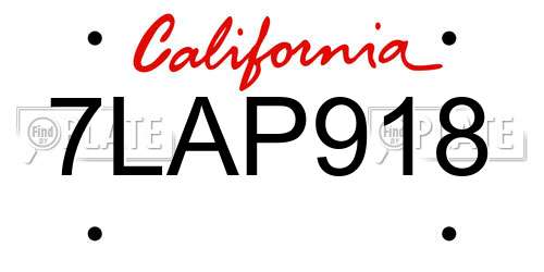 7LAP918 California License Plate