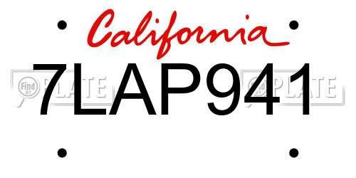 7LAP941 California License Plate