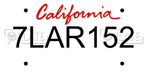 7LAR152 California License Plate