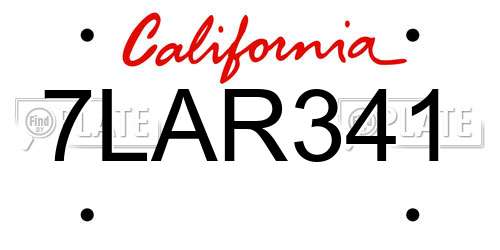 7LAR341 California License Plate