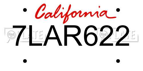 7LAR622 California License Plate
