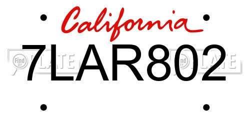 7LAR802 California License Plate