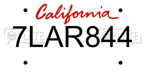 7LAR844 California License Plate
