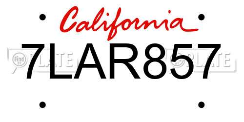 7LAR857 California License Plate