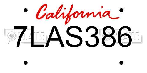 7LAS386 California License Plate