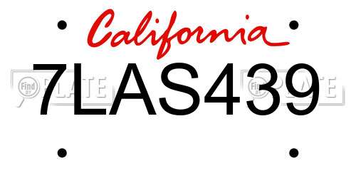 7LAS439 California License Plate