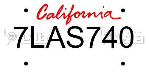 7LAS740 California License Plate