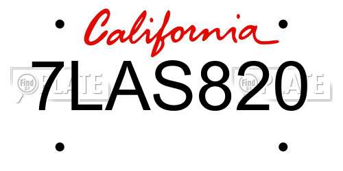 7LAS820 California License Plate