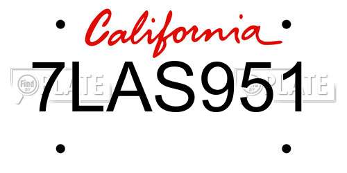 7LAS951 California License Plate