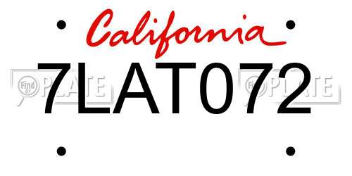 7LAT072 California License Plate