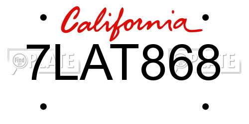 7LAT868 California License Plate