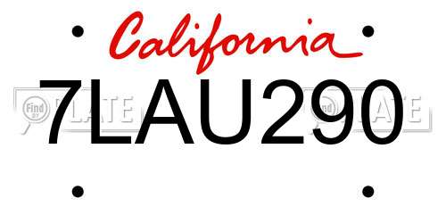 7LAU290 California License Plate