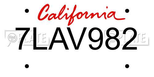 7LAV982 California License Plate