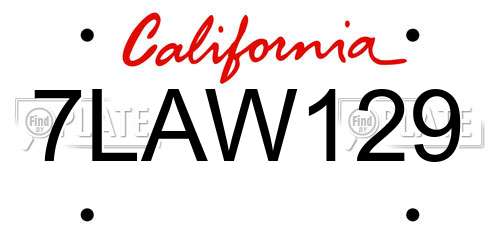 7LAW129 California License Plate