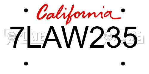7LAW235 California License Plate