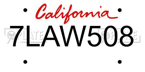 7LAW508 California License Plate