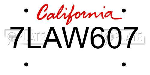 7LAW607 California License Plate