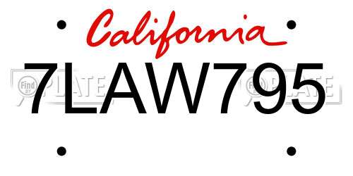7LAW795 California License Plate
