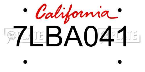 7LBA041 California License Plate
