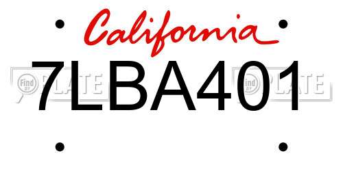 7LBA401 California License Plate