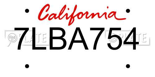 7LBA754 California License Plate