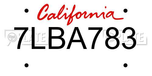7LBA783 California License Plate