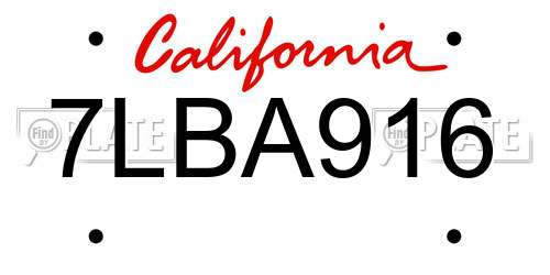 7LBA916 California License Plate
